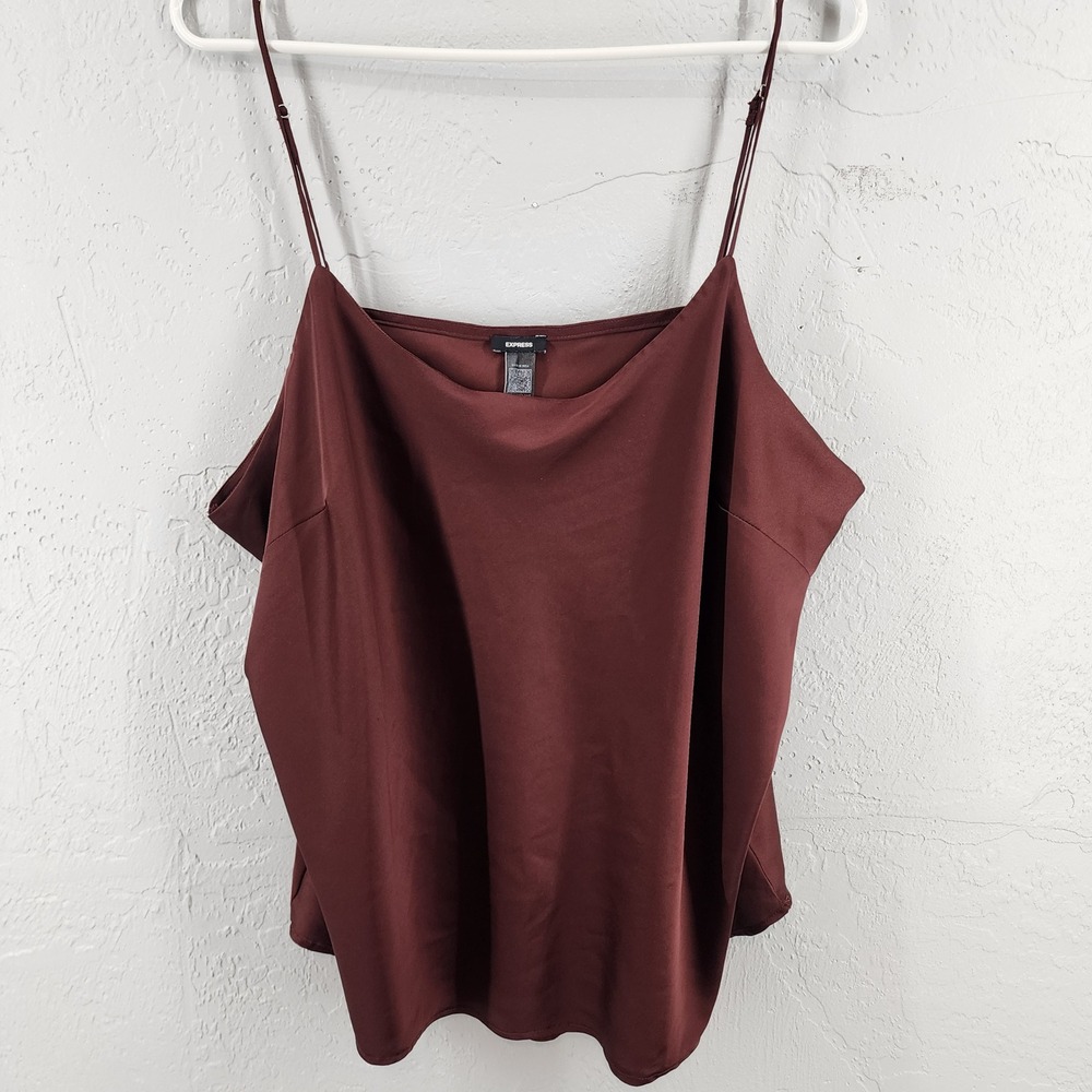 Express XL | Chocolate Brown Satin Spaghetti Strap Camisole Tank Top Womens